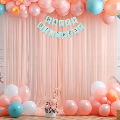 20ft X 10ft Peach Tulle Backdrop Curtain for Parites, Sheer Backdrop Curtains Fabric Drapes for Wedding Ceremony Arch Party Stage Decorations - Image 2