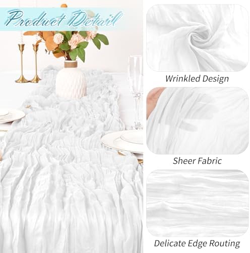 30 Pack White Cheesecloth Table Runner 17 x 108 inch Cheese Cloth Table Runners 9ft White Table Runner Rustic Romantic Sheer Gauze Runner for Wedding Party Baby Shower Table Decoration - Image 3