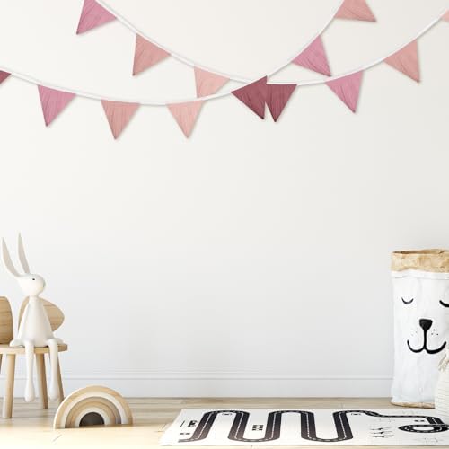 Oudain 2 Pcs Pennant Banner Flags Nursery Garland Triangle, Pink Color - Image 4