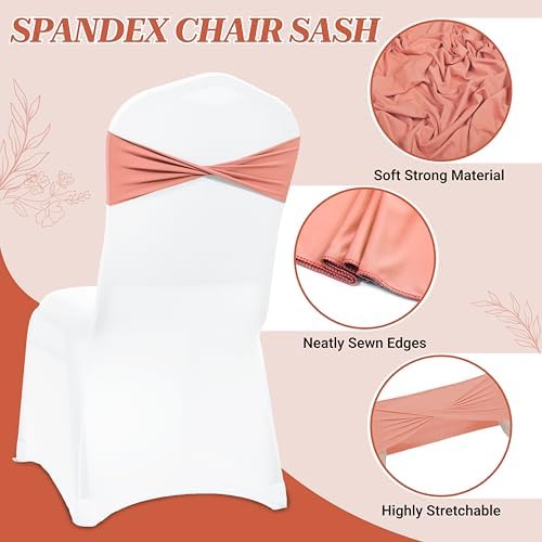 MDS Pack of 150 Spandex Chair Sashes Without Slider Buckles – Coral Peach - Image 3