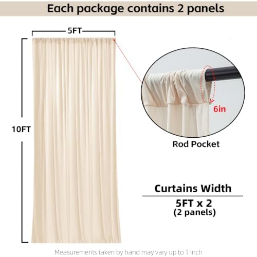 Champagne Backdrop Curtains for Wedding Parties, 10x10FT Wrinkle Free Photo Backdrop Curtains for Wedding Birthday Party Baby Shower, Fabric Drape with Rod Pockets 5ft x10ft, 2 Panels - Image 5