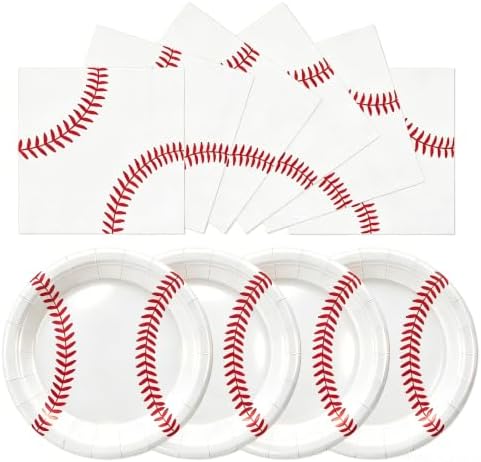 50 Pcs Baseball Plates and Napkins, 7 Inch Baseball Birthday Party Set by Unknown