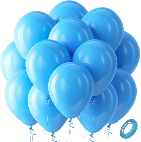 Bezente Blue Balloons Latex Round Helium Party Balloons 100 Pack 12 inch by Bezente