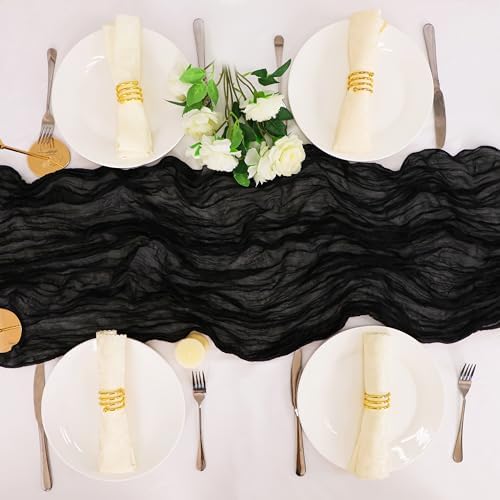 Snowkingdom 10 Ft Black Cheesecloth Table Runner, 120 inch Long Cheese Cloth Boho Gauze Runner for Wedding Bridal Baby Shower Birthday Holiday Party Sheer Halloween Table Decorations - Image 5