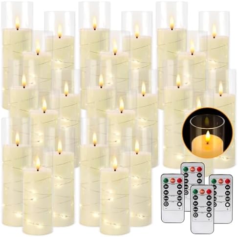 24 Pack Acrylic Flameless Candles,with Embedded Star String, Battery Operated Candles Flickering LED Pillar Candles with Remote Control and Timer, Ideal for Indoor/Outdoor Decor,Wedding,BBQ and Gift. - Image 2