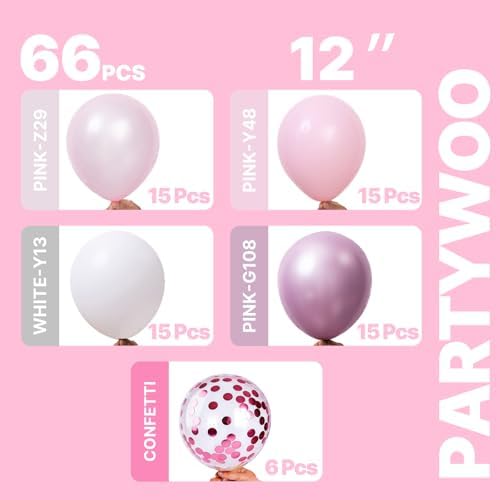 PartyWoo Pink and White Balloons 66pcs 12 Inch Light Pink White Balloons - Image 2