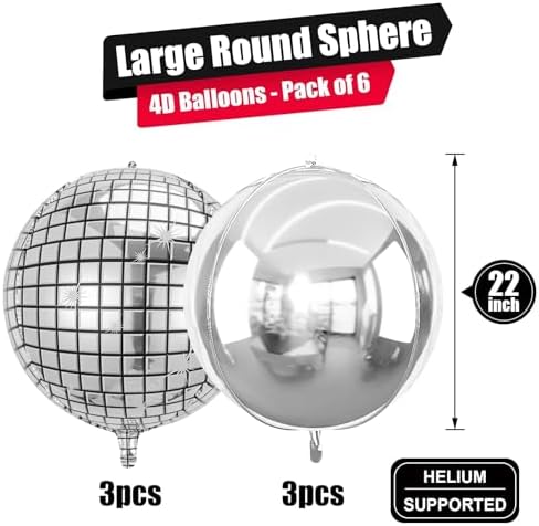 Silver Disco Round Foil Balloons Birthday Prom Decor 22 Inch 6 Pcs - Image 2