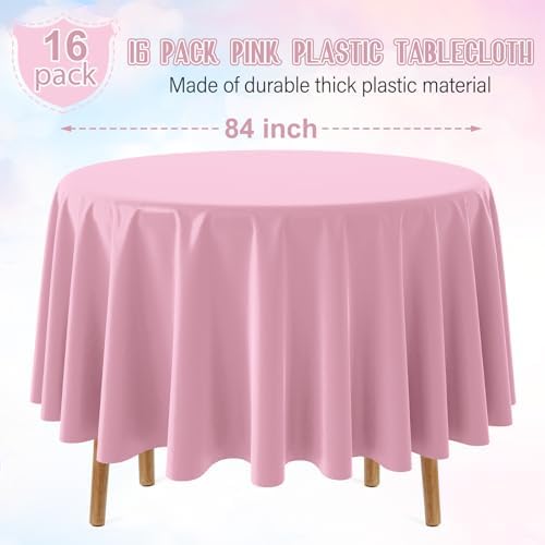 16 Pack Light Pink Plastic Tablecloth for Round Tables, Premium Decorative Pink Disposable Table Cloths for Parties, Bulk Round Party Table Cover for Birthday Wedding Anniversary Graduation, 84 Inch - Image 2