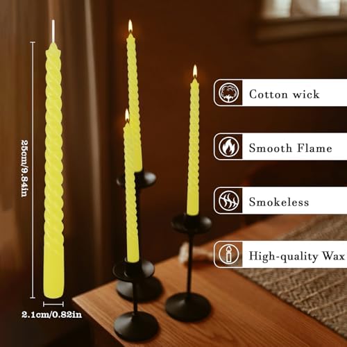 Yellow Spiral Taper Candles, 12 Pack 10 Inch Unscented - Image 3