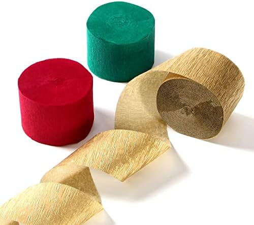 Red-Green Gold Party-Decorations Christmas Streamers - 9 Rolls New Years, Winter Decor Crepe Tissue Paper Streamer Wedding Birthday Baby Bridal Shower Garland Panduola - Image 4