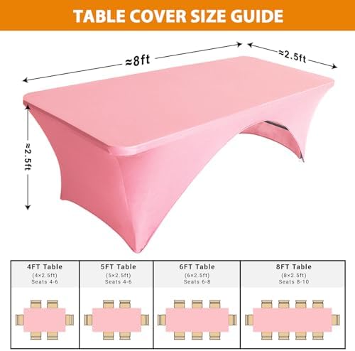 Eurmax USA 2-Pack Spandex Table Cover 8 ft. Fitted 30+ Colors Polyester Tablecloth Stretch Spandex Table Cover-Table Toppers,8 FT Table Cover Open Back (Hot Pink) - Image 5