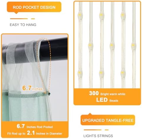 Tulle Backdrop Curtain with Lights Green Sheer Curtains Backdrop 10x10ft - Image 4