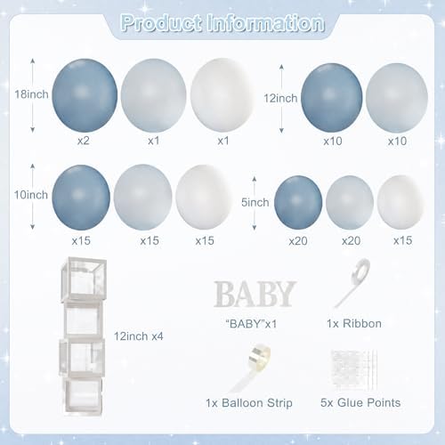 CROSSFINGERS Dusty Blue Balloon Baby Shower Decorations for Boy - Image 2