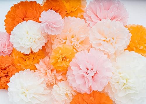 PapaKit Party Tissue Pom Pom Paper Flower Set, for Birthday Party Baby Shower Wedding Engagement Bachelorette Event Decoration ( Bright Orange Bloom, 20 Piece Set) - Image 3