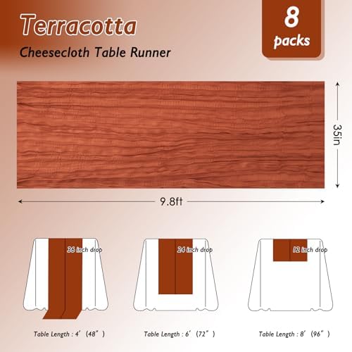 3 Pack Terracotta Cheesecloth Table Runner 120 Inch Boho Wedding Decor - Image 2