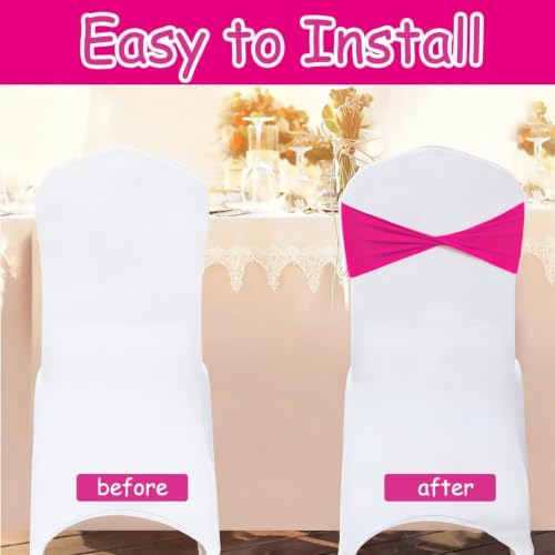 hot Pink Chair Sashes Bows 60Pcs Spandex Chair Sashes Elastic Chair Cover Bands Ties Without Buckle for Wedding Birthday Party Ceremoney Events Decoration - Image 6