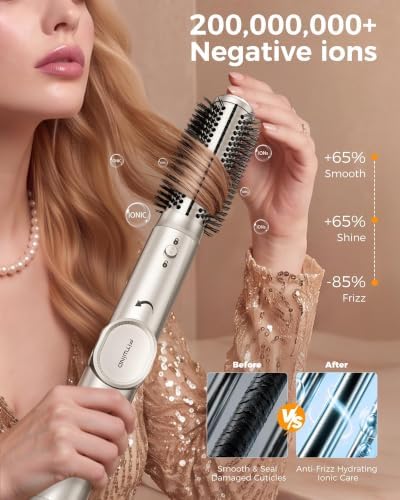 6 in 1 Air Hair Styler Blow Dryer Brush Set - High Speed Negative Ions Hair Dryer 110,000 RPM with Auto Wrap Curlers - No Heat Damage for Curling, Volumizing, Straightening - Champagne Gold - Image 6