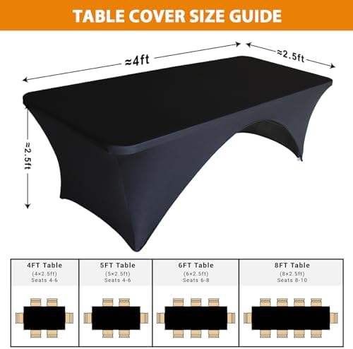 Eurmax USA 2-Pack Spandex Table Cover 4 ft. Fitted 30+ Colors Polyester Tablecloth Stretch Spandex Table Toppers,4 FT Table Cover Open Back (Black) - Image 5