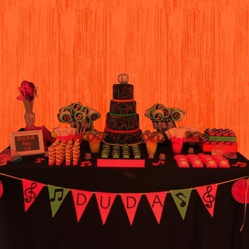 6 Pack 3.3Ft x 6.6Ft Orange Glow in The Dark Foil Fringe Curtain Backdrop Party Supplies, Fluorescent Macaron Metallic Tinsel Foil Streamers Curtain Photo Booth for Neon Birthday Party Decorations - Image 6