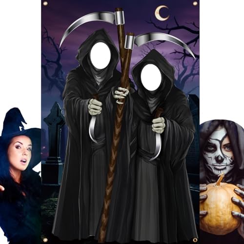 Lunmon 6x4 ft Halloween Backdrop Grim Reaper Face Cutout Holes by Lunmon