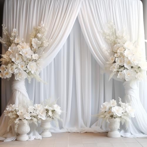 50 ft x 10 ft Thick White Backdrop Curtain for Wedding Parties, 10 Panels White Polyester Wedding Backdrop Drapes for Party Birthday Backdrop Photography Home Decorations - Image 2