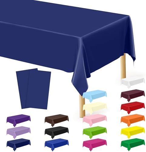 QZYL 2 Pack Navy Blue Tablecloths, 108 x 54 Inches Plastic Table Cloth, Disposable Rectangle Tablecloth Party Tablecover, Waterproof Party Supplies Table Decor for Wedding Picnic Gathering by QZYL