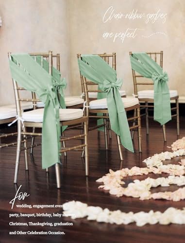fani 120 PCS Satin Chair Sashes, 7x78 Inch, Sage Green - Image 7