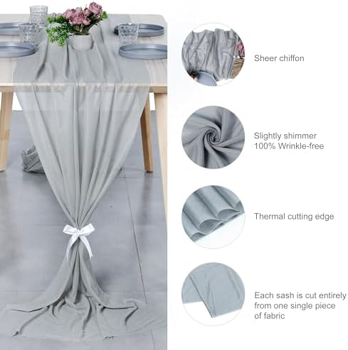 Pack of 25 Chiffon Table Runners 29 x 120 Inch, 14FT Long - Grey - Image 6