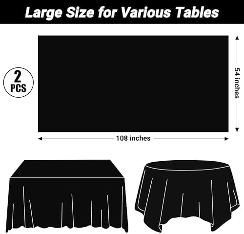 2 Pack Picnic Table Cover, 108 x 54 Inches Black Plastic Tablecloth, Decorative Black Rectangle Tablecloth Disposable Tablecover Party Table Cloth, Waterproof Decor Party Supplies for Outdoor Indoor - Image 2