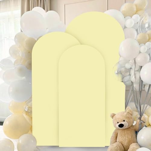 FANPROMS Wedding Arch Cover Set 5FT 6FT 7FT Yellow Spandex Arch Covers Stretchy Fabric for Birthday Party Boho Arch Stand Cover Set of 3 Round Top Arched Covering for Wedding Decorations - Image 5