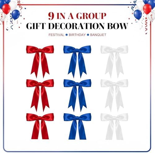 2 Strings Christmas Tree Bows, Red Blue White Bow Christmas Garland - Image 4