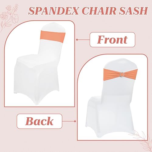 MDS Pack of 10 Spandex Chair Sashes for Wedding Party & Event – Peach - Image 4