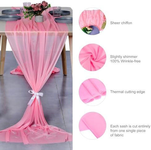 Pack of 12 Chiffon Table Runners 29 x 120 Inch, 10FT Long - Coral - Image 6