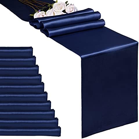 10-Pack Navy Blue 12 x 108 inches Long Premium Satin Table Runner by REWOMC