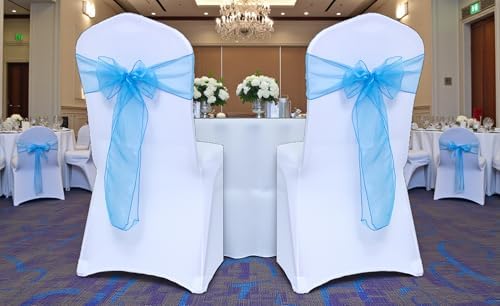 MDS Pack of 125 Organza Chair Sashes for Wedding & Event Décor – Blue - Image 2