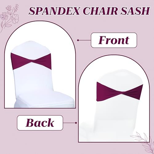 MDS Pack of 25 Spandex Chair Sashes Without Slider Buckles – Eggplant - Image 4