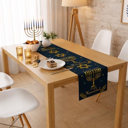 Hanukkah Decorations - Navy Blue Gold Hanukkah Table Runner - Image 6