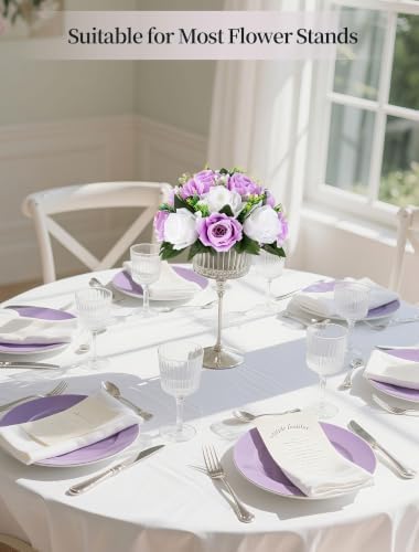 BLOSMON Lilac Purple Flowers Artificial: 2 Pcs Fake Roses Flower Balls Centerpiece for Wedding Table Decoration- Artificial Silk Kissing Bouquet Floral Arrangement for Home Party Event Decor - Image 3