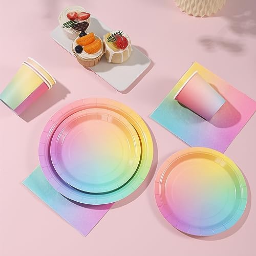 Rainbow Birthday Decorations for Girls, Pastel Rainbow Plates and Napkins 200Pcs, Girl Birthday Plates and Napkins, Easter Mother's Day Hawaiian Luau Colorful Pride Month, Serves 50 - Image 6
