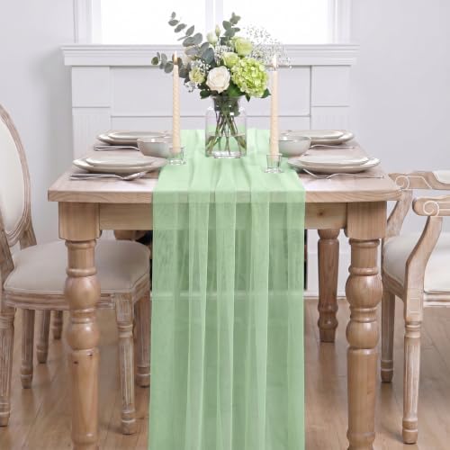 Artoid Mode Light Green Gauze Table Runner 28x120Inch, Seasonal Sheer Kitchen Dining Holiday Wedding Birthday Baby Shower Table Decor for Home Party - Image 2