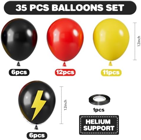 Red Yellow Black Balloons, Lightning Print Balloons for Race Car Party - Image 2