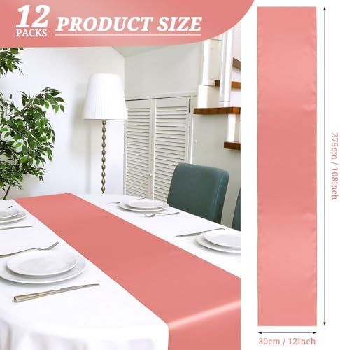 12 Pack Coral Satin Table Runner 12 x 108 Inch Long Premium Table Runners for Wedding Party Events Decoration, Birthday Parties, Banquets Decorations, Graduations, Engagements - Image 2
