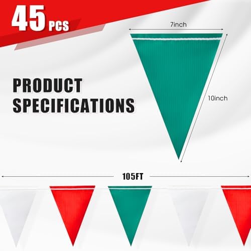 Safety Warning Pennant Banner Flags(GREEN+WHITE+RED,45PCS,105FT) - Image 2
