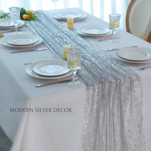 Snowkingdom 3Pcs 10Ft Grey Silver Gauze Sheer Table Runner - Image 4