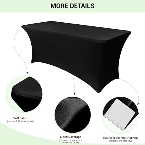 Obstal 6ft Stretch Black Spandex Table Cloth for Standard Folding Tables - 40 Pack Universal Rectangular Fitted Tablecloth Protector for Wedding, Trade Show, Vendor Stand - Image 5