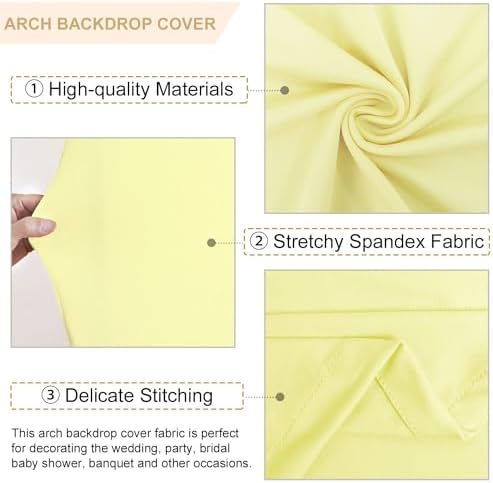 FANPROMS Wedding Arch Cover Set 5FT 6FT 7FT Yellow Spandex Arch Covers Stretchy Fabric for Birthday Party Boho Arch Stand Cover Set of 3 Round Top Arched Covering for Wedding Decorations - Image 2