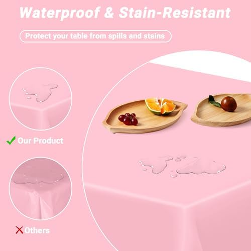 QZYL 12 PCS Pink Table Cloth Rectangle, Plastic Disposable Tablecloths, Decorative Plastic Tablecover, 54 X 108 in Smooth Outdoor Tablecloth, Table Decoration for Parties Picnics Birthdays Weddings - Image 3
