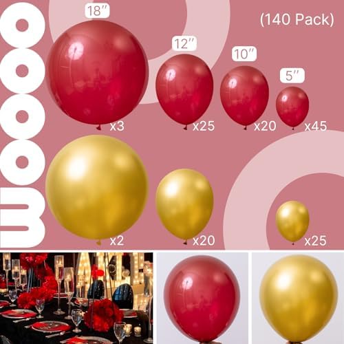 PartyWoo Red and Gold Balloon Arch Kit 140pcs Different Sizes - Image 2