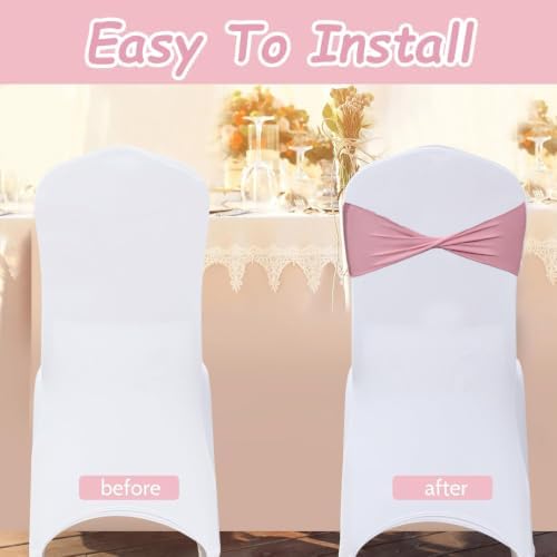 Pink Chair Sashes Bows 30 Pcs Dusty Pink Chair Sashes Elastic Chair Cover Bands Ties Without Buckle for Wedding Birthday Party Ceremoney Events Decoration - Image 4