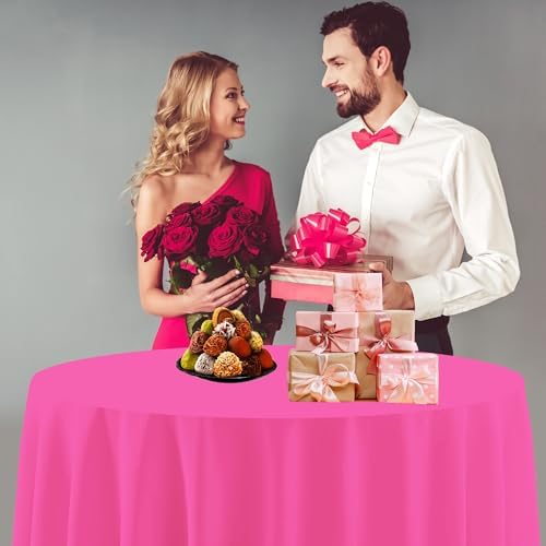 12 Pcs Round Red Pink Plastic Tablecloths, 84 Inch - Image 5